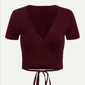 Self-Tie Cropped Wrap Top